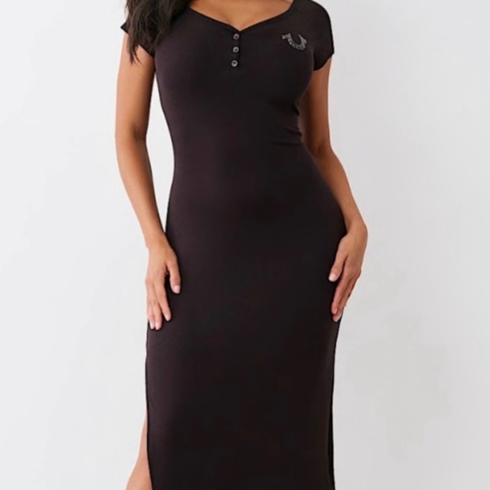 True Religion Black Bodycon Midi Dress